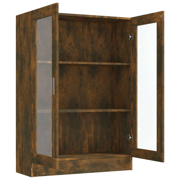 The Living Store Vitrinekast - Gerookt eiken hout - 82.5 x 30.5 x 115 cm - Met 3 vakken en 2 glazen deuren