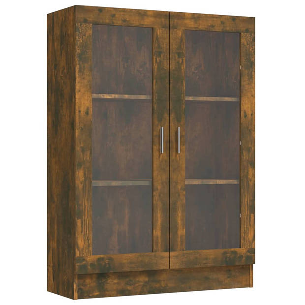 The Living Store Vitrinekast - Gerookt eiken hout - 82.5 x 30.5 x 115 cm - Met 3 vakken en 2 glazen deuren