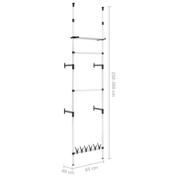 The Living Store Telescopisch Garderobesysteem - Kledingrek 65x40x250-300cm - Aluminium