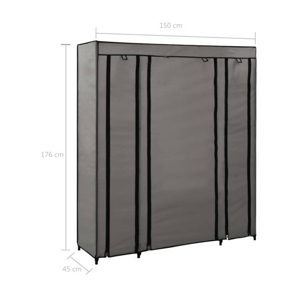 The Living Store Draagbare kast - Grijs 150 x 45 x 176 cm - Meerdere vakken en stangen