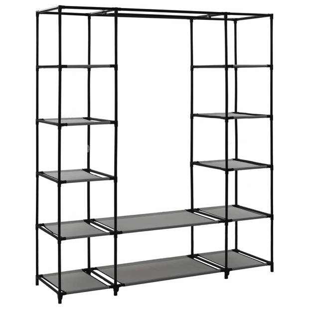 The Living Store Draagbare kast - Grijs 150 x 45 x 176 cm - Meerdere vakken en stangen