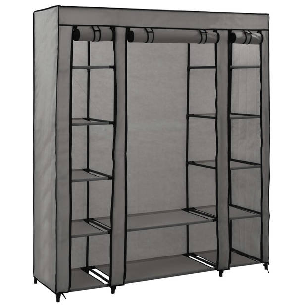 The Living Store Draagbare kast - Grijs 150 x 45 x 176 cm - Meerdere vakken en stangen