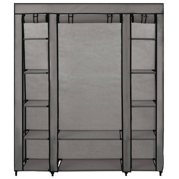 The Living Store Draagbare kast - Grijs 150 x 45 x 176 cm - Meerdere vakken en stangen