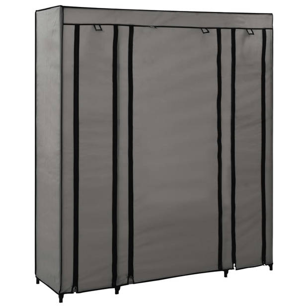 The Living Store Draagbare kast - Grijs 150 x 45 x 176 cm - Meerdere vakken en stangen