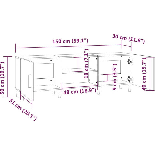 The Living Store TV-kast - Klassiek - Stereokast - 150x30x50 cm - Wit