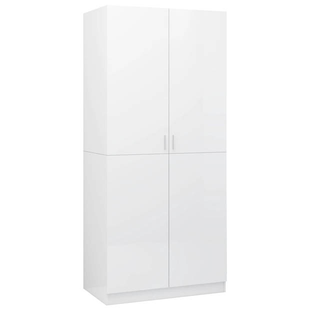 The Living Store Kledingkast - Hoogglans Wit - 80 x 52 x 180 cm - 2 Deuren - Hangstang