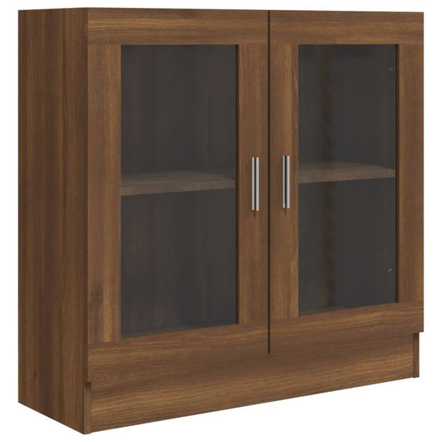 The Living Store Vitrinekast - Bruineiken - 82.5 x 30.5 x 80 cm - 2 vakken - 2 glazen deuren