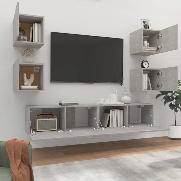The Living Store TV-meubelset - betongrijs - 80 x 30 x 30 cm - wandgemonteerd
