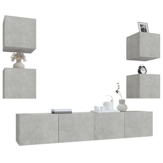 The Living Store TV-meubelset - betongrijs - 80 x 30 x 30 cm - wandgemonteerd