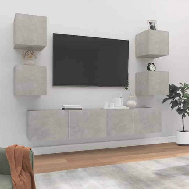 The Living Store TV-meubelset - betongrijs - 80 x 30 x 30 cm - wandgemonteerd