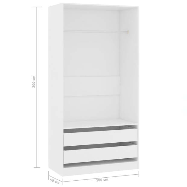 The Living Store Kledingkast Compact - 100x50x200 cm - Wit - bewerkt hout