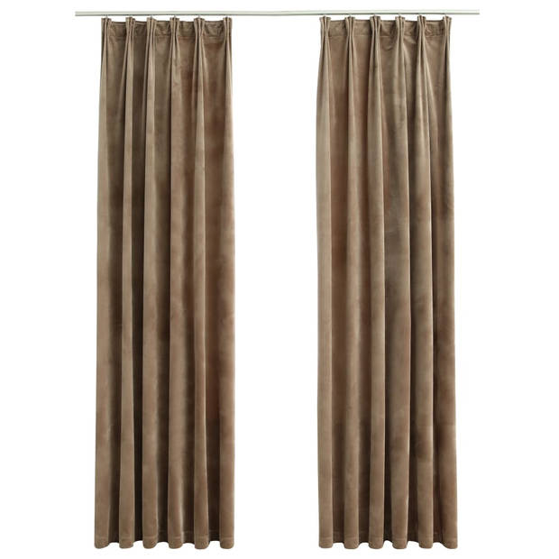 The Living Store Gordijnen verduisterend 2 st met haken 140x175 cm fluweel beige - Gordijn