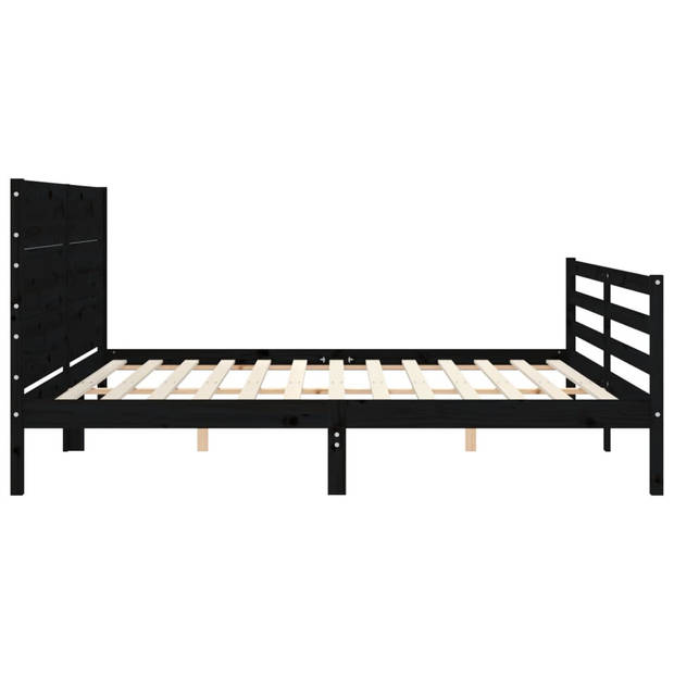 vidaXL Bedframe met hoofdbord massief hout zwart 200x200 cm