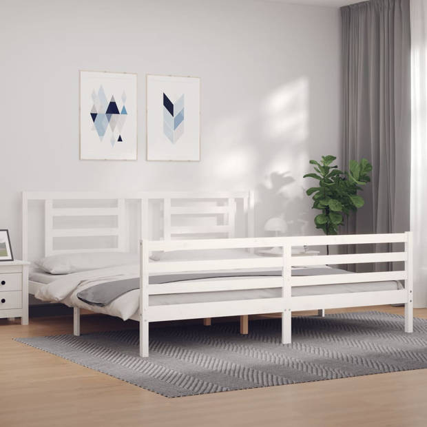 vidaXL Bedframe met hoofdbord massief hout wit