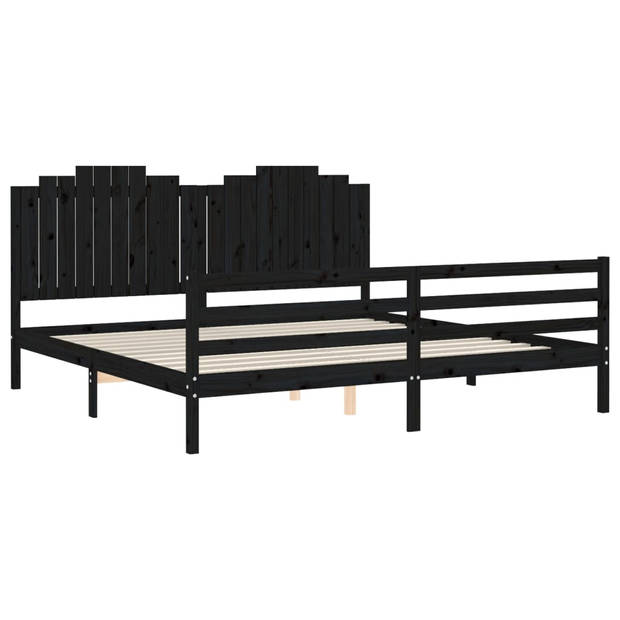 vidaXL Bedframe met hoofdbord massief hout zwart 200x200 cm