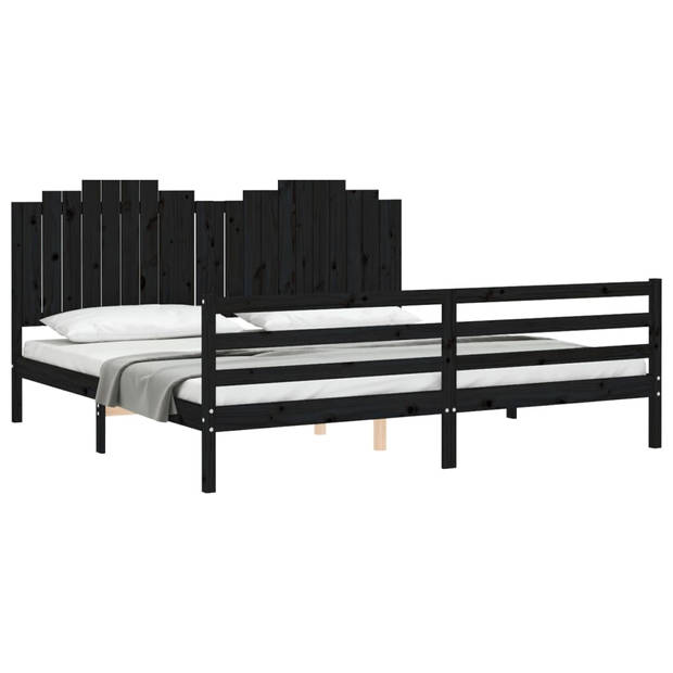 vidaXL Bedframe met hoofdbord massief hout zwart 200x200 cm