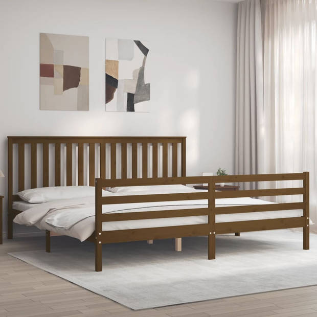 vidaXL Bedframe met hoofdbord massief hout honingbruin 200x200 cm