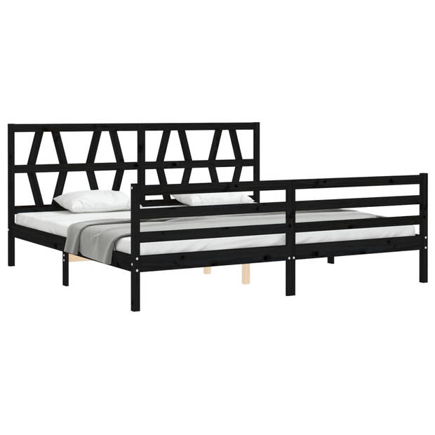 vidaXL Bedframe met hoofdbord massief hout zwart 200x200 cm