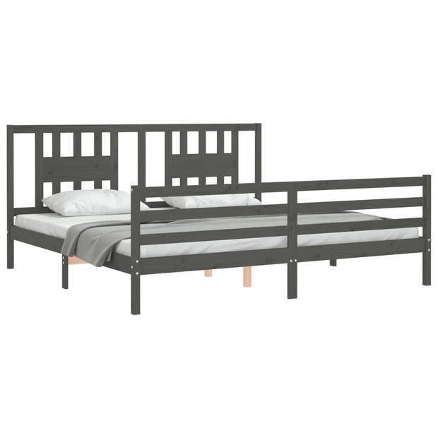 vidaXL Bedframe met hoofdbord massief hout grijs 200x200 cm