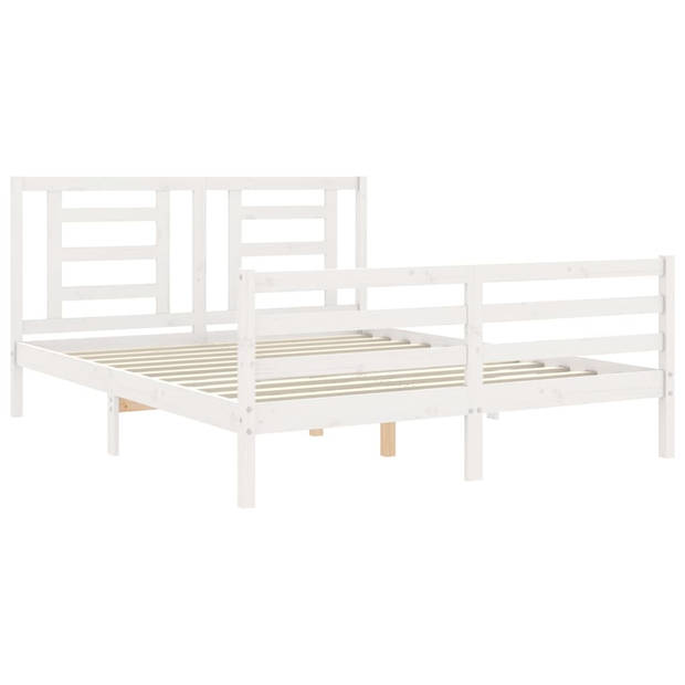 vidaXL Bedframe met hoofdbord massief hout wit 160x200 cm