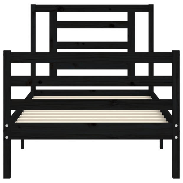 vidaXL Bedframe met hoofdbord massief hout zwart 90x200 cm