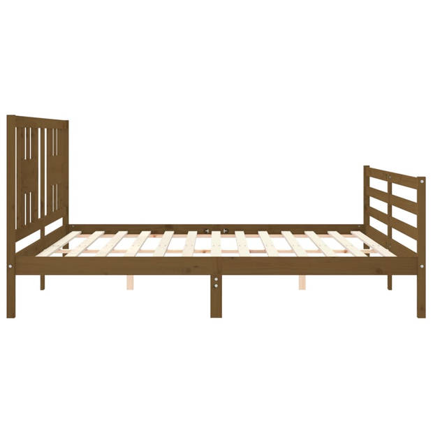 vidaXL Bedframe met hoofdbord massief hout honingbruin 200x200 cm