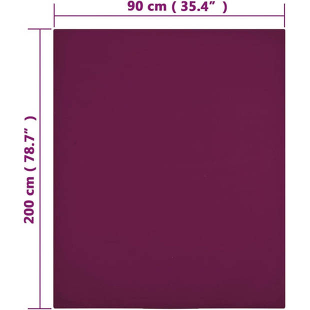 The Living Store Jersey hoeslaken - bordeaux - 90x200 cm - 100% katoen