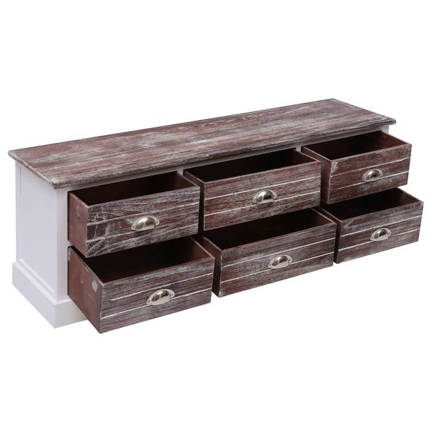 The Living Store Halbankje Rustiek Hout - 115 x 30 x 40 cm - 6 Lades - Bruin