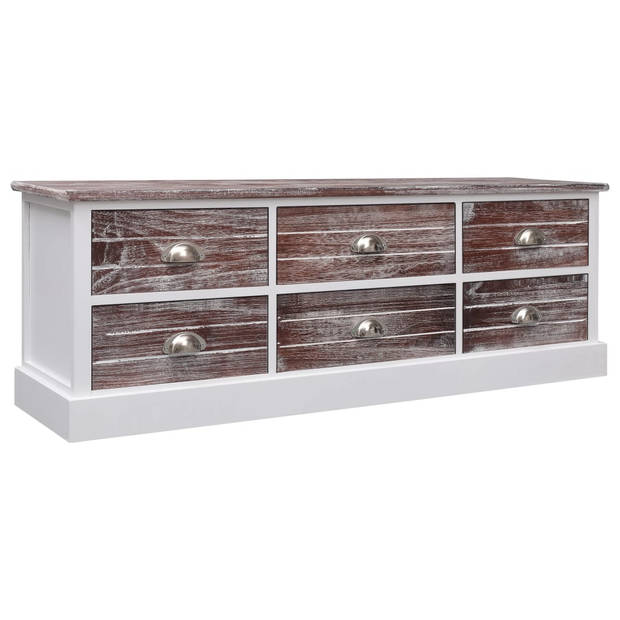 The Living Store Halbankje Rustiek Hout - 115 x 30 x 40 cm - 6 Lades - Bruin