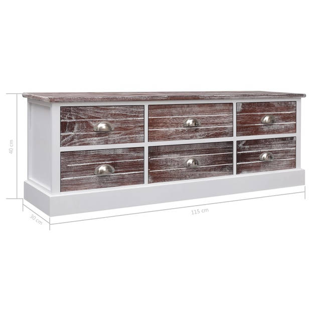 The Living Store Halbankje Rustiek Hout - 115 x 30 x 40 cm - 6 Lades - Bruin