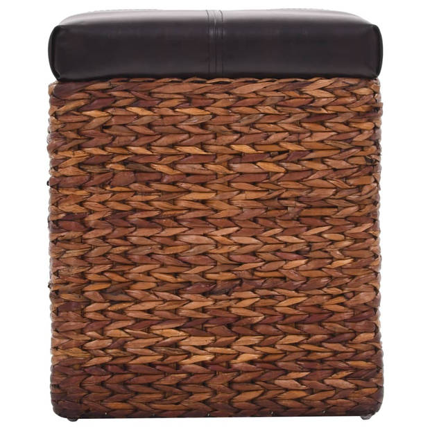 The Living Store Bankstel Zeegras - Bankje 75x38x46cm - Poefs 33x30x36cm - Bruin/Zwart