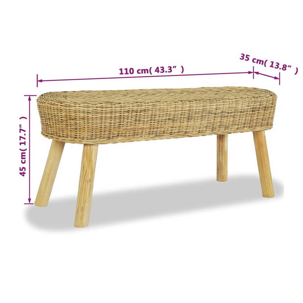 The Living Store Halbankje Rattan - 110 x 35 x 45 cm - Rustieke charme - Eenvoudige montage