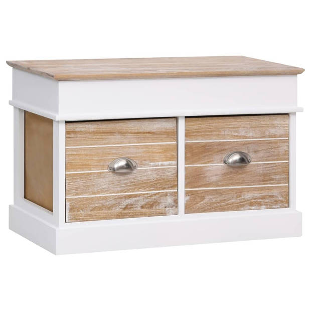 The Living Store Halbank - Paulowniahout en MDF - 70 x 35 x 45 cm - Wit en houtkleurig - Met opbergruimte