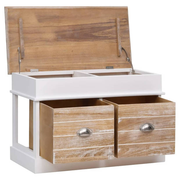 The Living Store Halbank - Paulowniahout en MDF - 70 x 35 x 45 cm - Wit en houtkleurig - Met opbergruimte