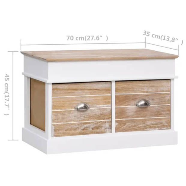 The Living Store Halbank - Paulowniahout en MDF - 70 x 35 x 45 cm - Wit en houtkleurig - Met opbergruimte