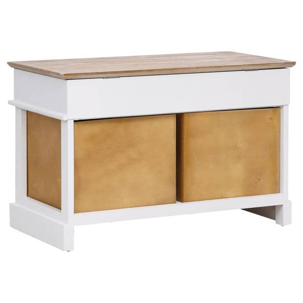 The Living Store Halbank - Paulowniahout en MDF - 70 x 35 x 45 cm - Wit en houtkleurig - Met opbergruimte