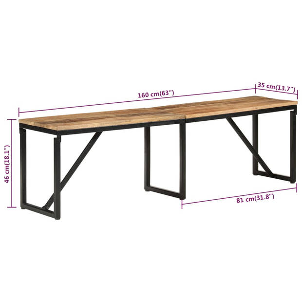 The Living Store Industriële Bank - Mangohout - 160 x 35 x 46 cm - Massief en Stevig - Handleiding Inbegrepen