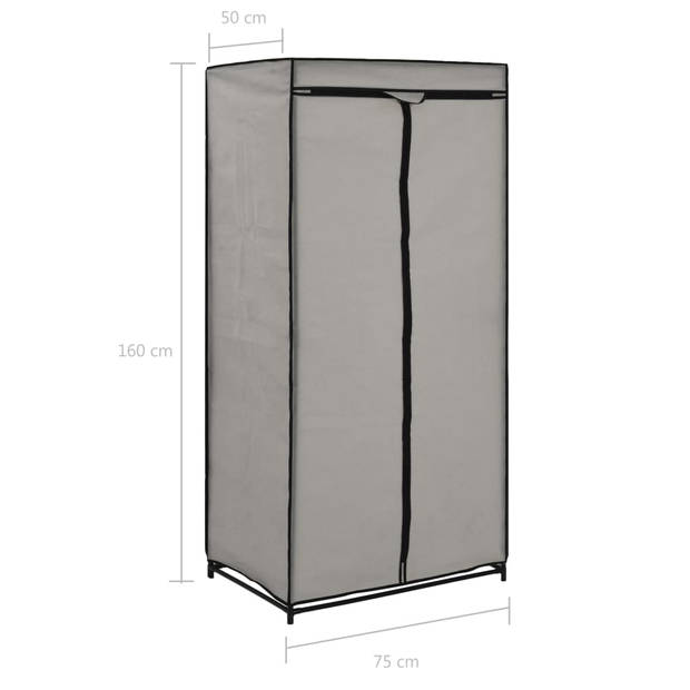 The Living Store Kledingkast - Stoffen kast - 75x50x160 cm - Grijs- 100% polyester