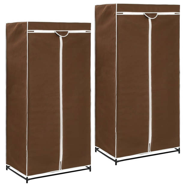 The Living Store Kledingkast - Bruin - 75 x 50 x 160 cm - Ijzeren buis en polyester