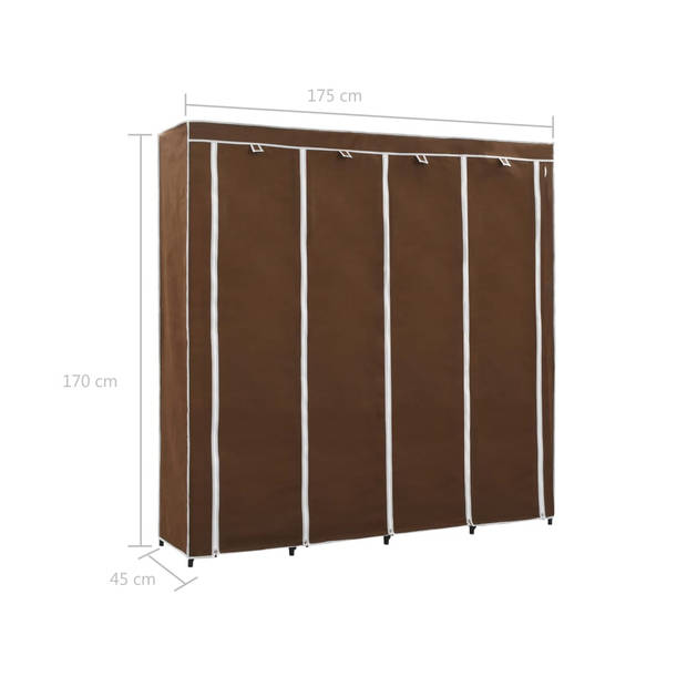 The Living Store Kledingrek - Bruin - 175 x 45 x 170 cm - Stevig frame en 4 vakken