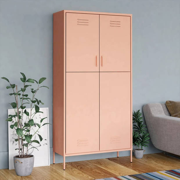 The Living Store Kledingkast - Staal - 90 x 50 x 180 cm - 4 verstelbare schappen