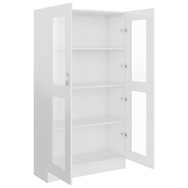 The Living Store Vitrinekast - Hoogglans wit - 82.5 x 30.5 x 150 cm - 4 vakken - 2 deuren