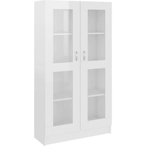 The Living Store Vitrinekast - Hoogglans wit - 82.5 x 30.5 x 150 cm - 4 vakken - 2 deuren