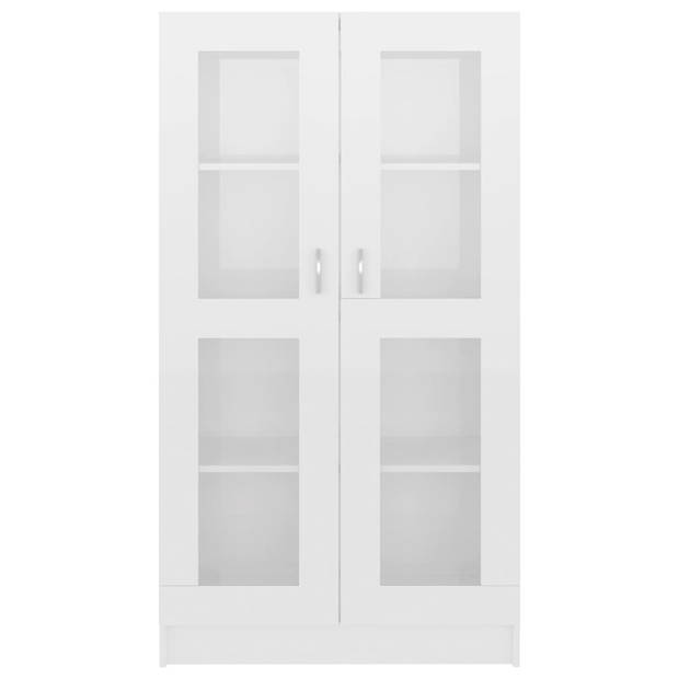 The Living Store Vitrinekast - Hoogglans wit - 82.5 x 30.5 x 150 cm - 4 vakken - 2 deuren