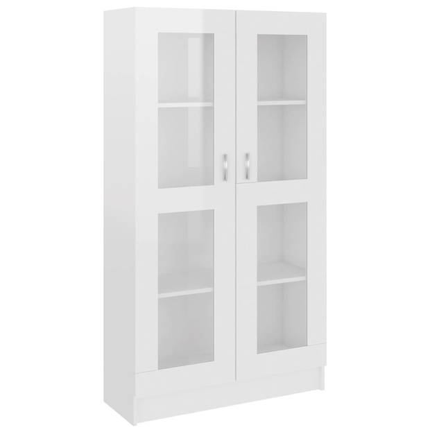 The Living Store Vitrinekast - Hoogglans wit - 82.5 x 30.5 x 150 cm - 4 vakken - 2 deuren