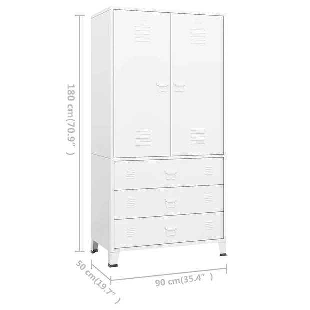 The Living Store Metalen Garderobekast - 90 x 50 x 180 cm - Wit - 2 schappen - 1 kledinghanger