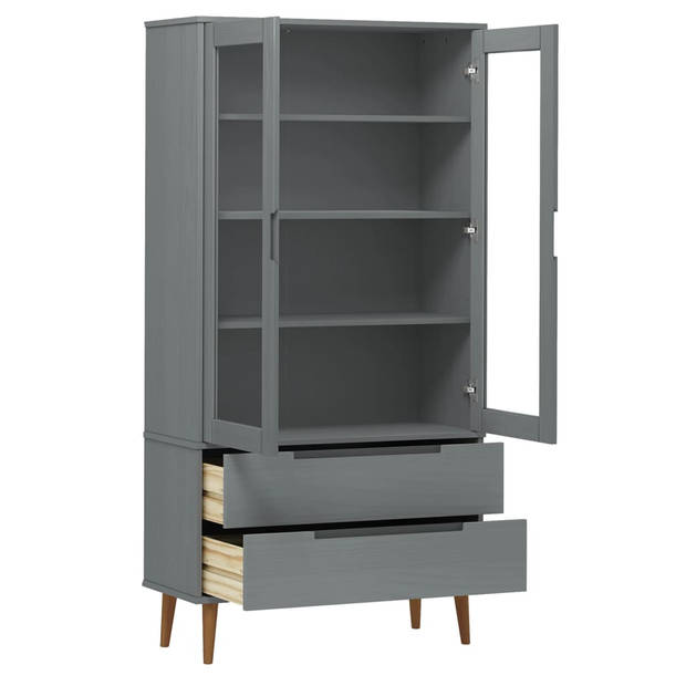 The Living Store MOLDE Vitrinekast - 90x35x175 cm - Grijs