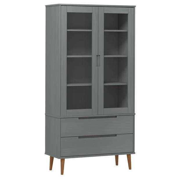 The Living Store MOLDE Vitrinekast - 90x35x175 cm - Grijs