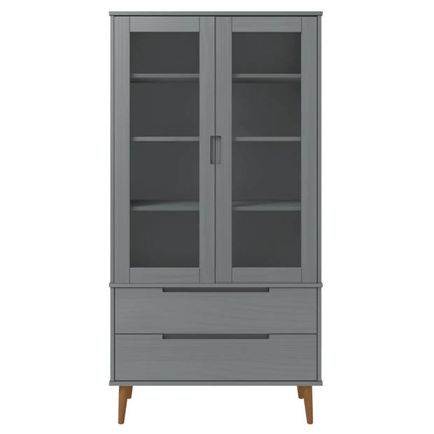 The Living Store MOLDE Vitrinekast - 90x35x175 cm - Grijs