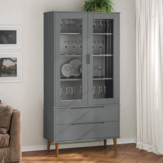 The Living Store MOLDE Vitrinekast - 90x35x175 cm - Grijs